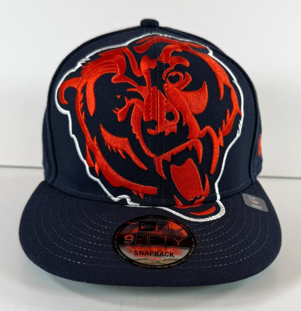 New Era Chicago Bears 9FIFTY Snapback Hat Navy Orange Oversized Logo NFL